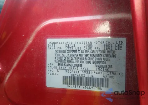 2013 Nissan Sentra Sr z USA, uszkodzony, nr VIN 3N1AB7AP6DL695986